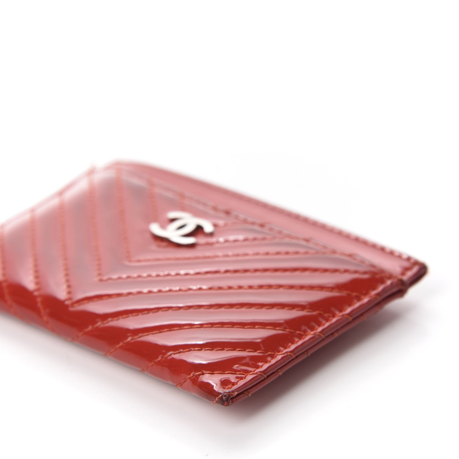 Chanel Patent Quilted Chevron Card Holder Red 7 of 13