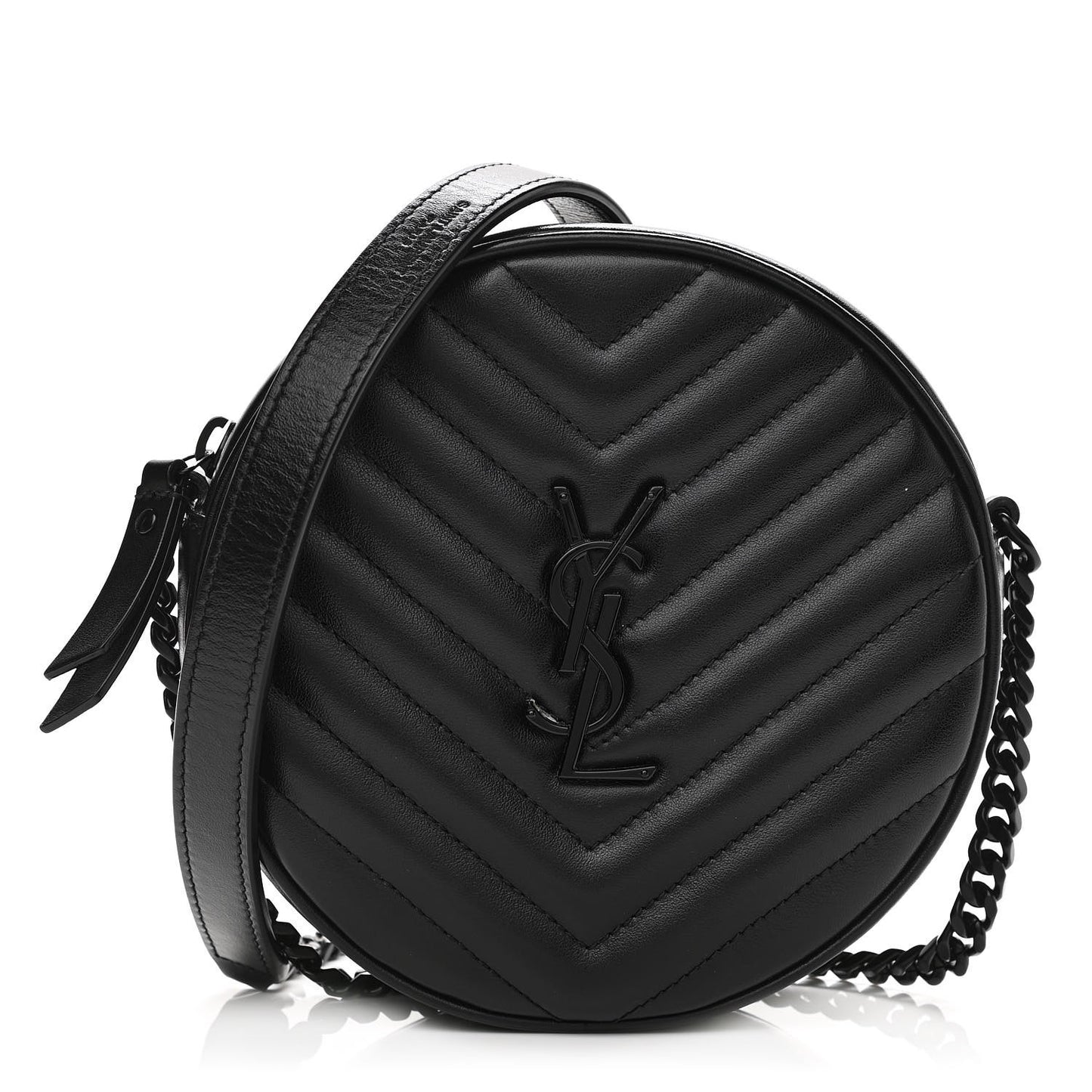 Calfskin Matelasse Chevron Round Vinyle Camera Bag Black
