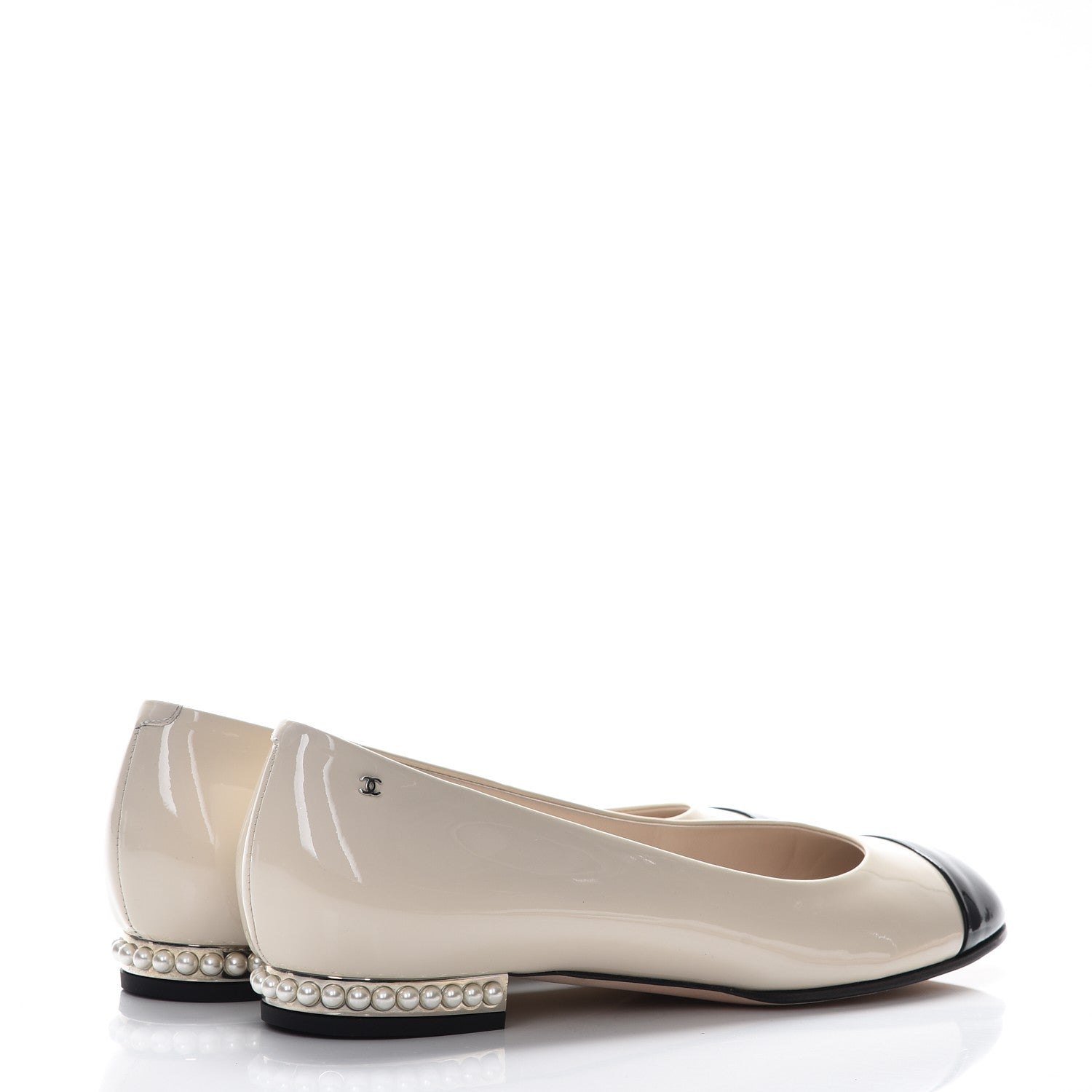 Chanel Patent Calfskin Pearl Cap Toe Flats 39.5 Light Beige Black 14 of 20
