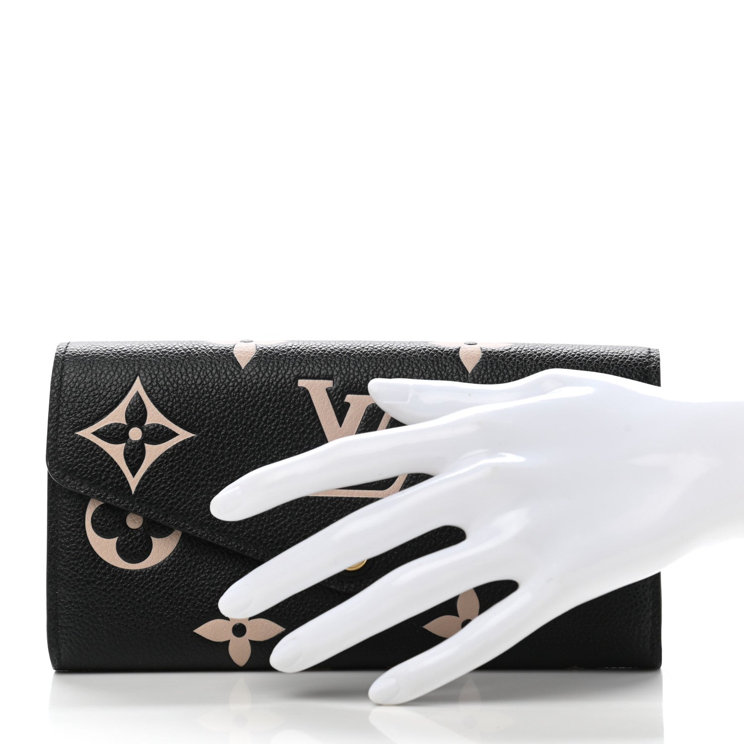 Louis Vuitton Monogram Empreinte Giant Sarah Wallet Black Beige 2 of 7