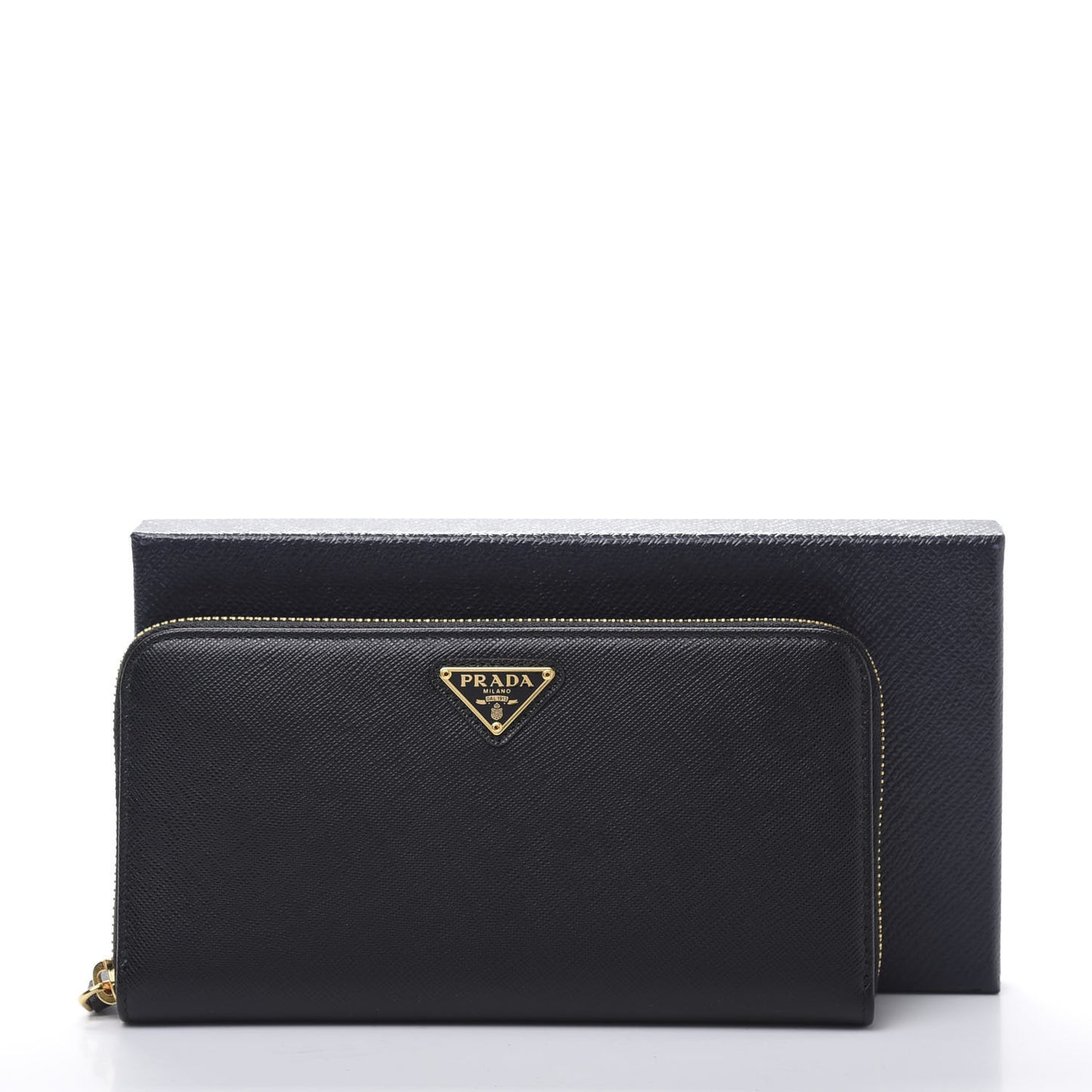 Saffiano Metal Zip Around Wallet Black