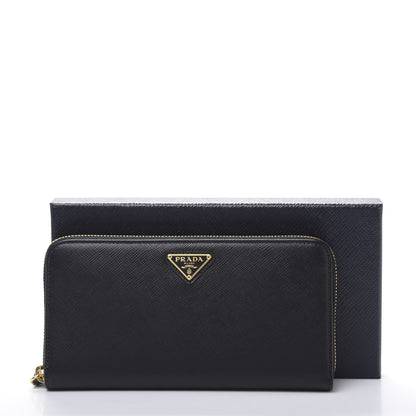 Prada Saffiano Metal Zip Around Wallet Black 9 of 9