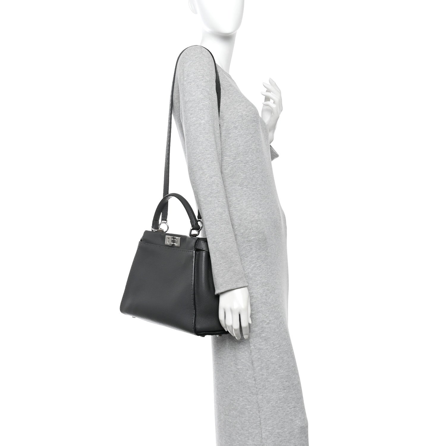 Fendi Cuoio Romano Selleria Bi-Color Medium Peekaboo Iconic Satchel Asphalt Milk 2 of 11