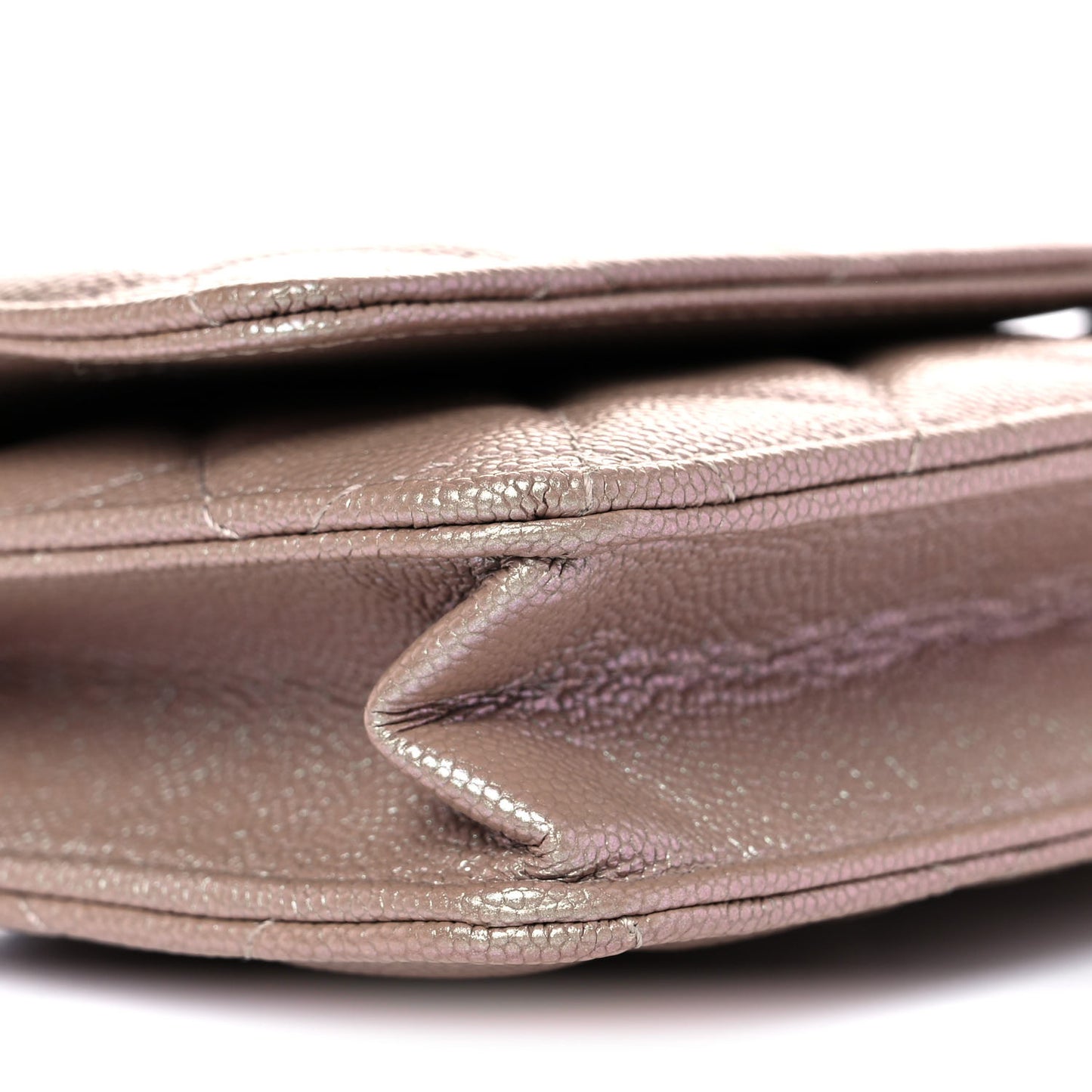 Iridescent Caviar Quilted Wallet On Chain WOC Beige