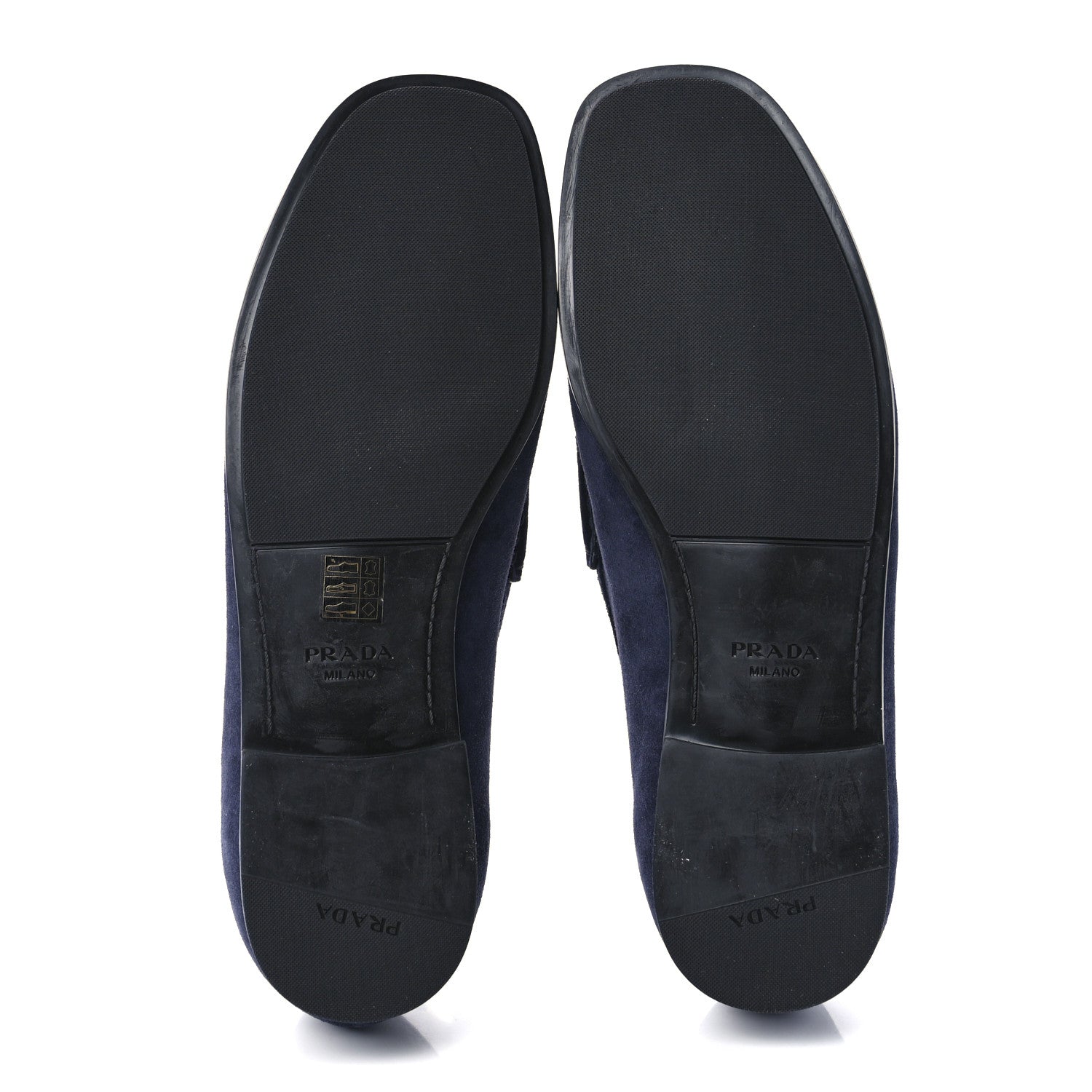 Prada Vitello Scamosciato Metal Triangle Logo Mens Loafers 10.5 Bleu 5 of 8