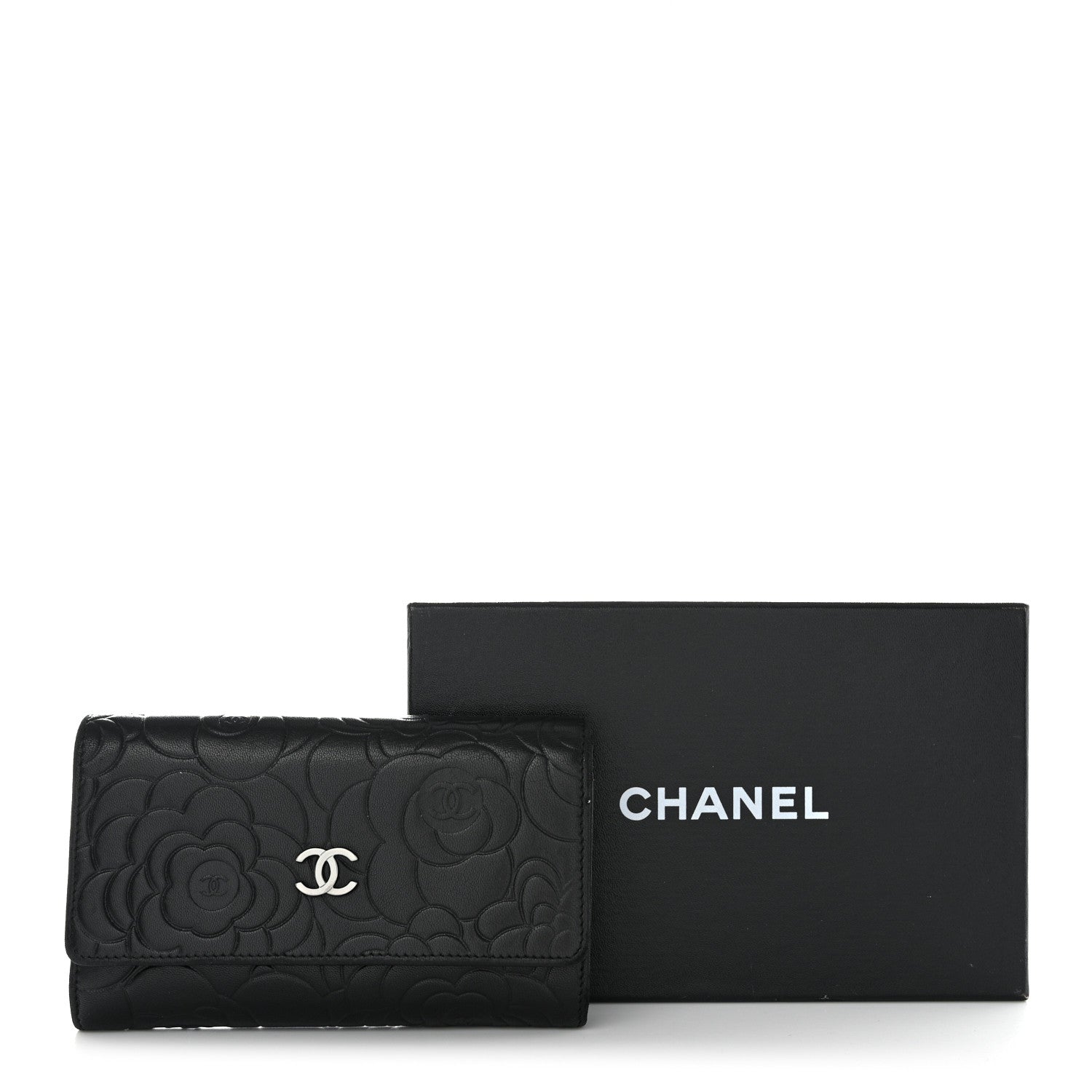 Chanel Lambskin Camellia Embossed Medium Wallet Black 9 of 9