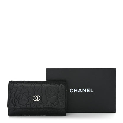Chanel Lambskin Camellia Embossed Medium Wallet Black 9 of 9
