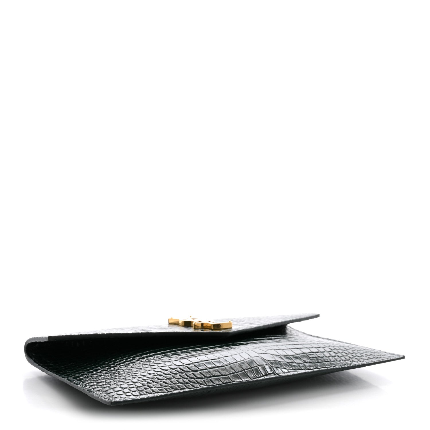 Saint Laurent Calfskin Crocodile Embossed Uptown Monogram Clutch Dark Green 4 of 7