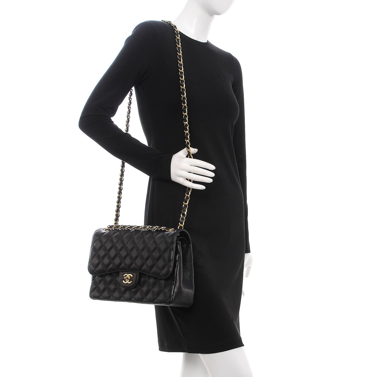 Caviar Quilted Jumbo Double Flap Black