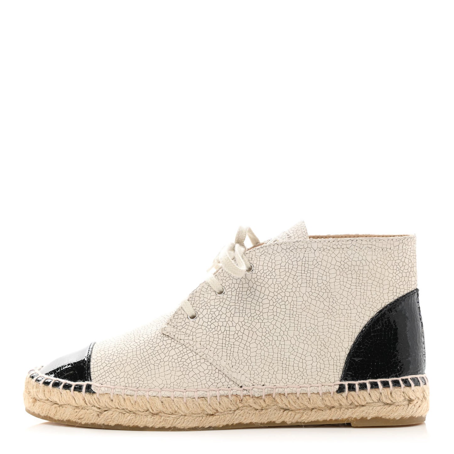 Crackled Calfskin High Top Espadrilles 39 Light Beige Black