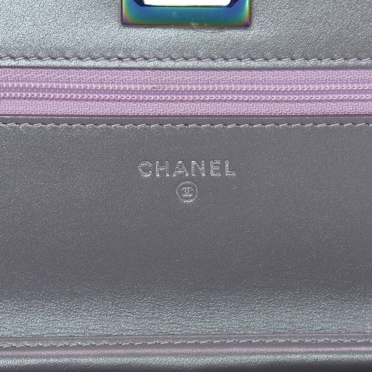 Iridescent Lambskin Chevron Quilted Reissue Wallet On Chain WOC Light Purple