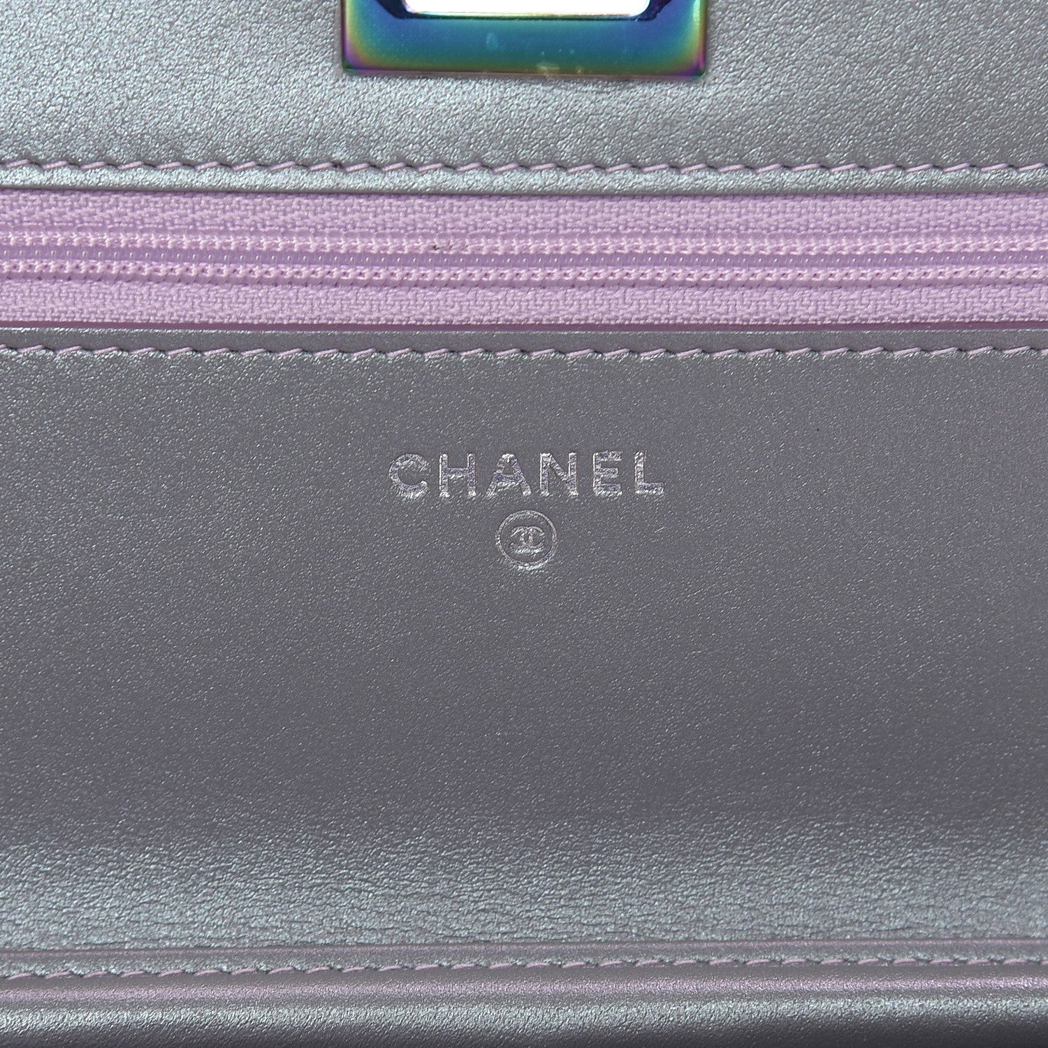 Chanel Iridescent Lambskin Chevron Quilted Reissue Wallet On Chain WOC Light Purple 5 of 9