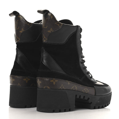 Louis Vuitton Suede Calfskin Monogram Laureate Platform Desert Boots 40 Black 5 of 9