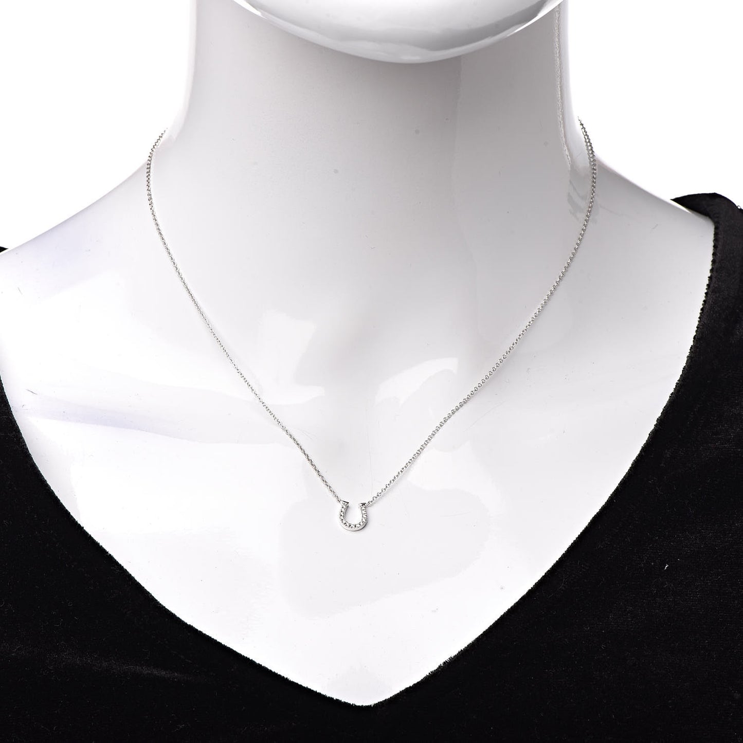 18K White Gold Diamond Mini Metro Horseshoe Pendant Necklace