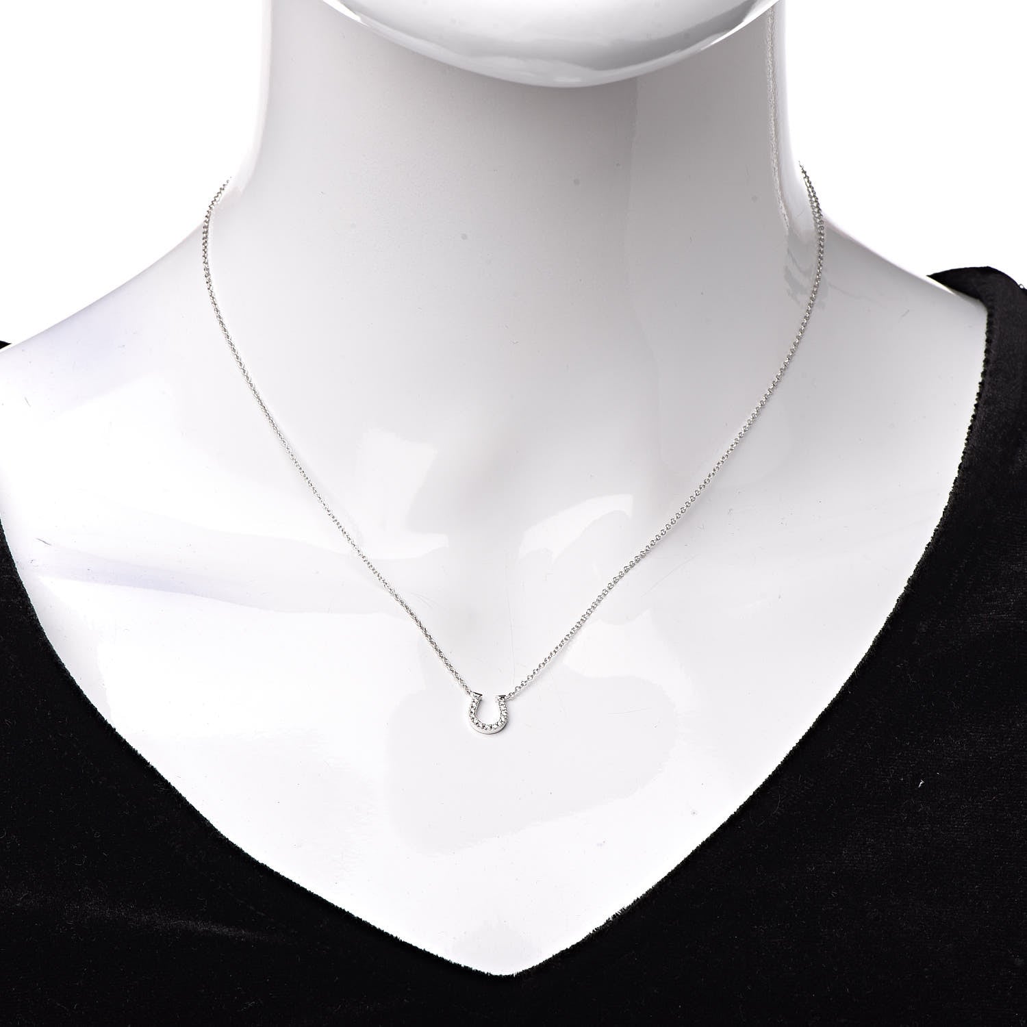 Tiffany 18K White Gold Diamond Mini Metro Horseshoe Pendant Necklace 2 of 8