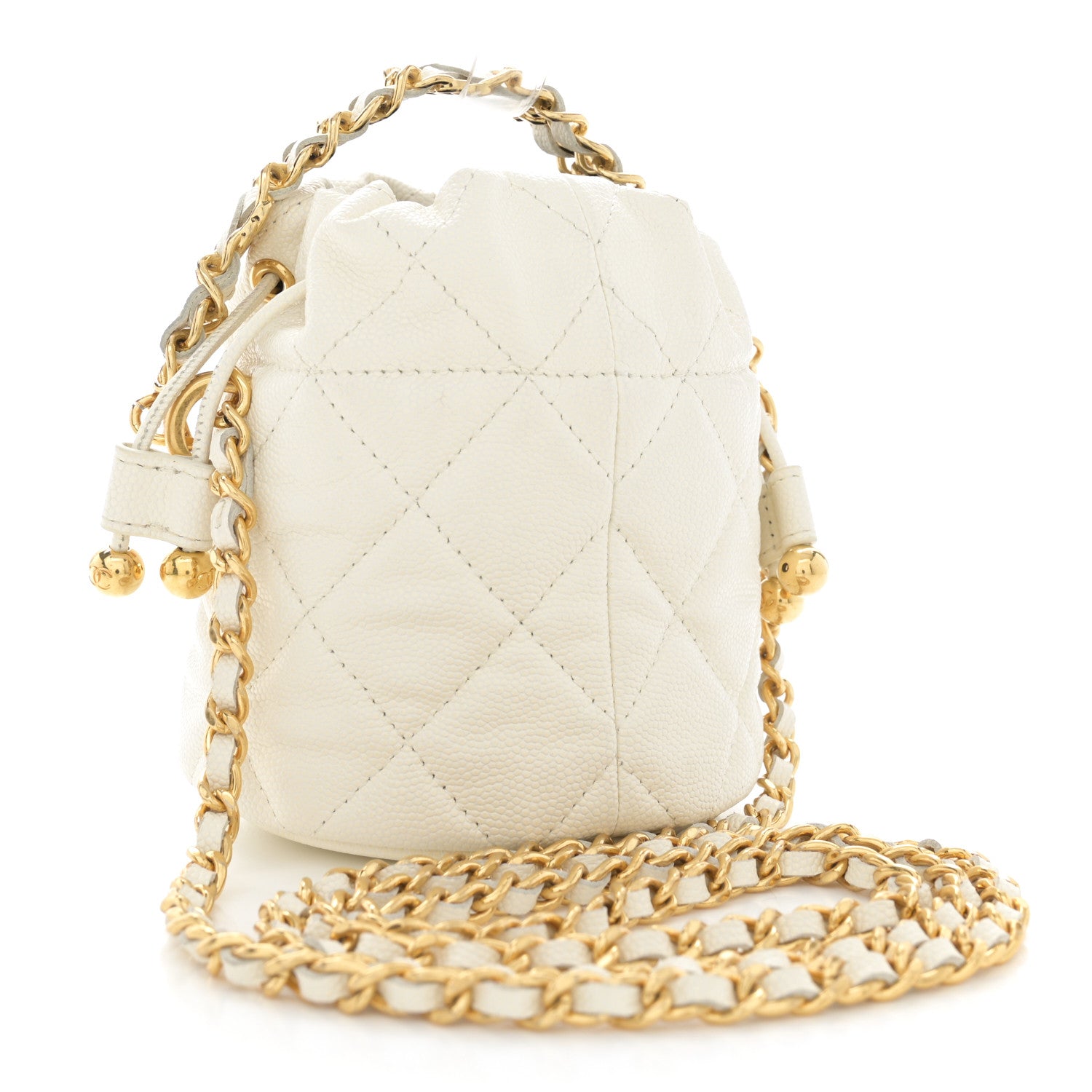 Chanel Caviar Quilted Coco First Bucket Clutch With Chain White 3 of 10
