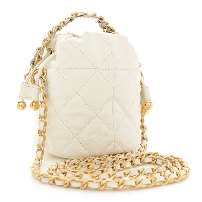 Chanel Caviar Quilted Coco First Bucket Clutch With Chain White 3 of 10