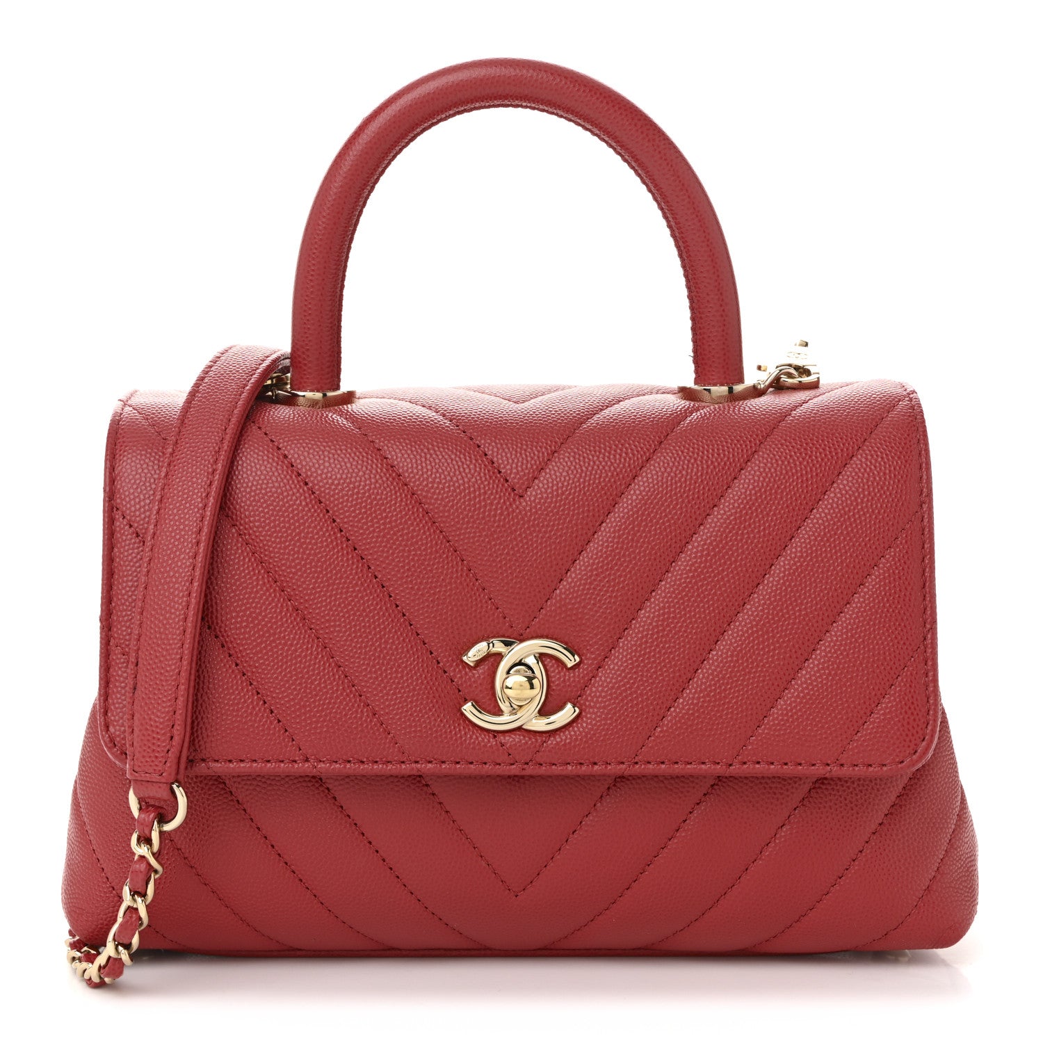 Chanel Caviar Chevron Quilted Mini Coco Handle Flap Red 1 of 19