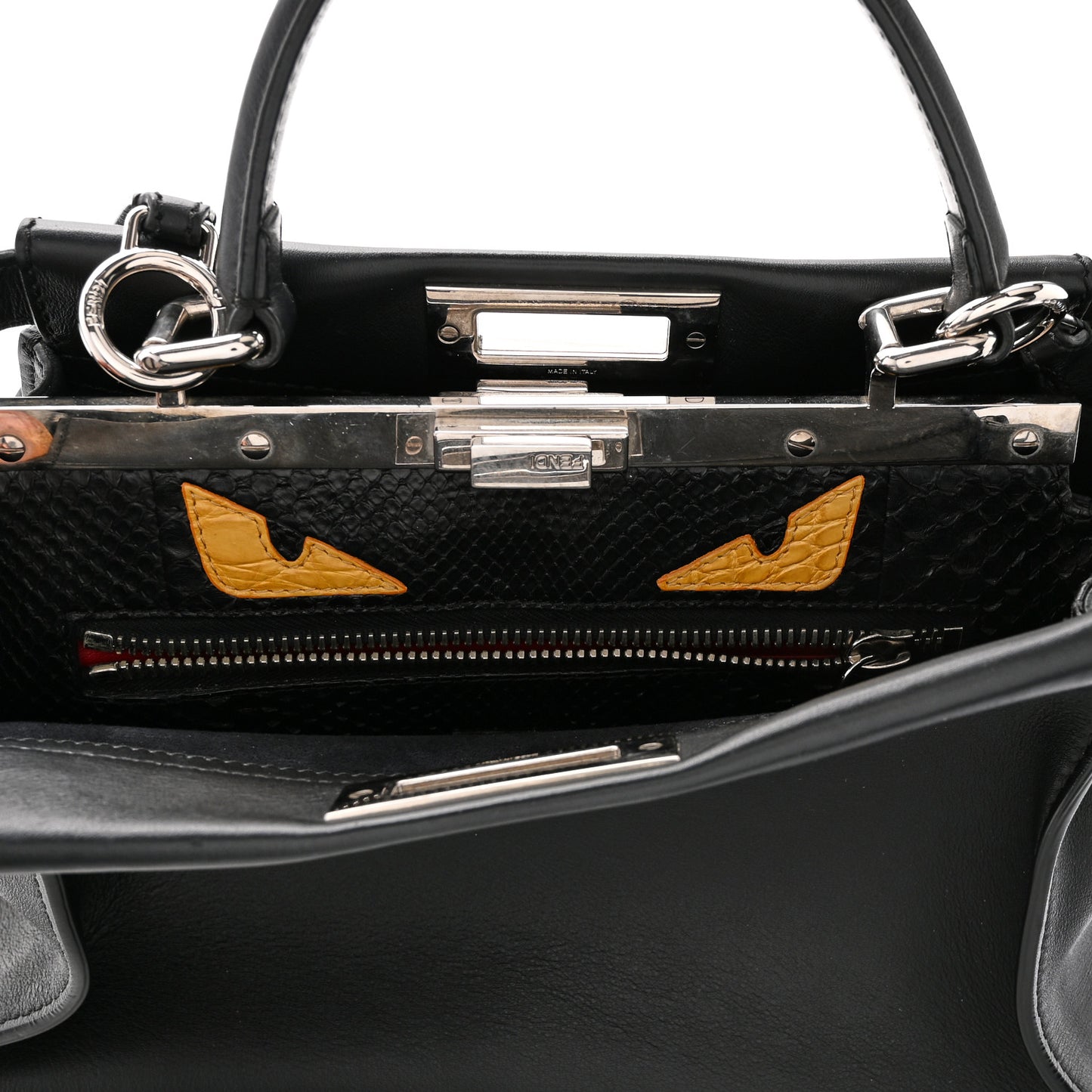 Vitello Seta Snakeskin Crocodile Monster Eyes Medium Peekaboo Iconic Satchel Black Girasole