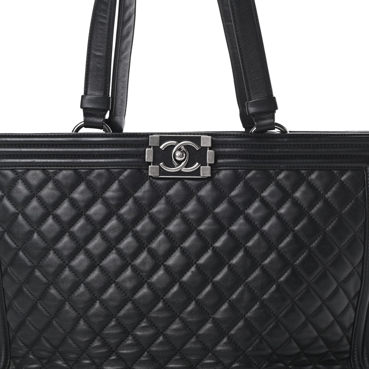 Lambskin Quilted Boy Shopping Tote Black