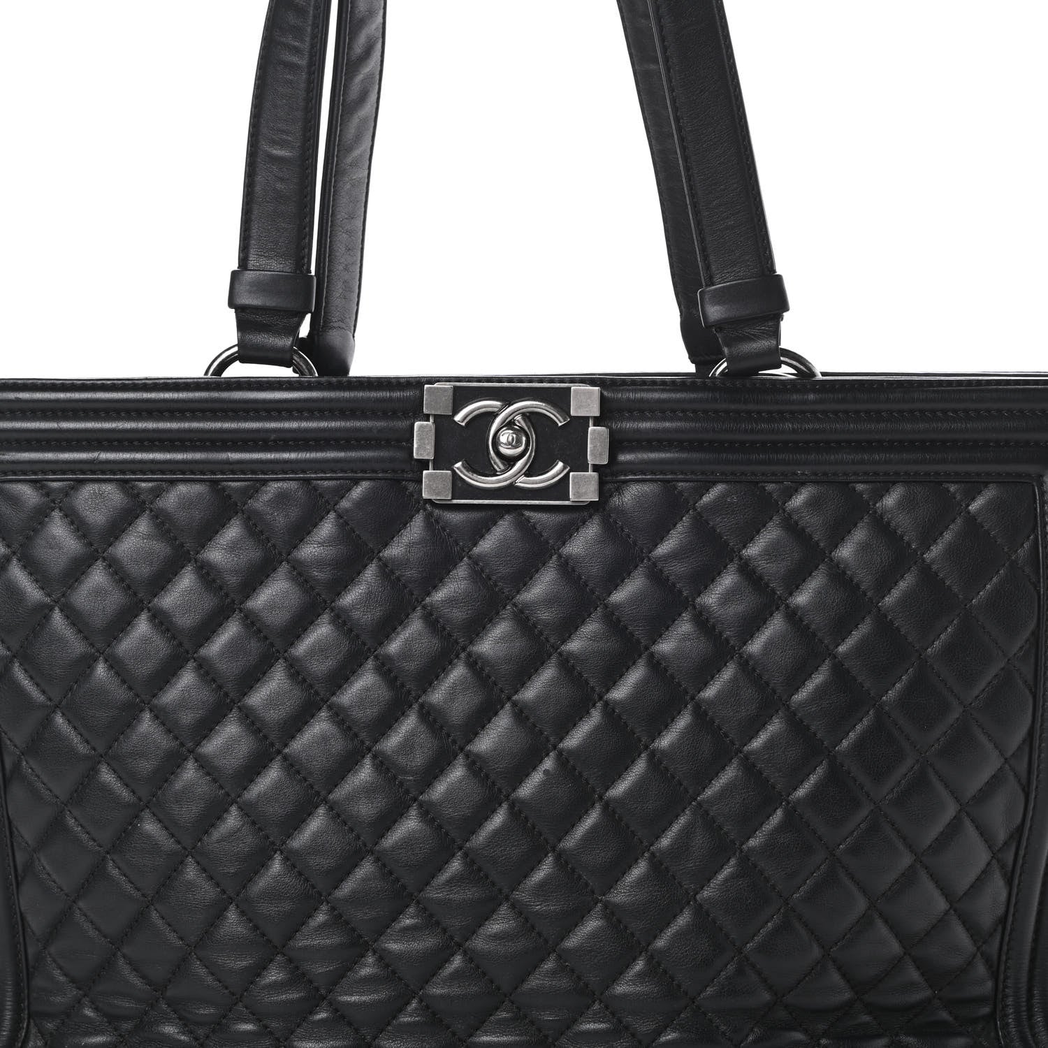 Chanel Lambskin Quilted Boy Shopping Tote Black 8 of 22