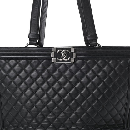 Chanel Lambskin Quilted Boy Shopping Tote Black 8 of 22