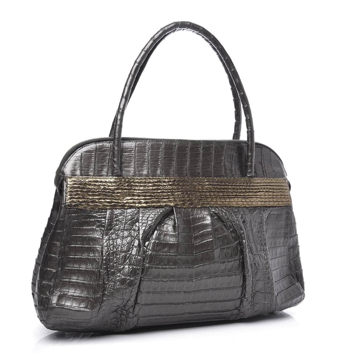 Metallic Crocodile Snakeskin Shoulder Bag Silver Gold