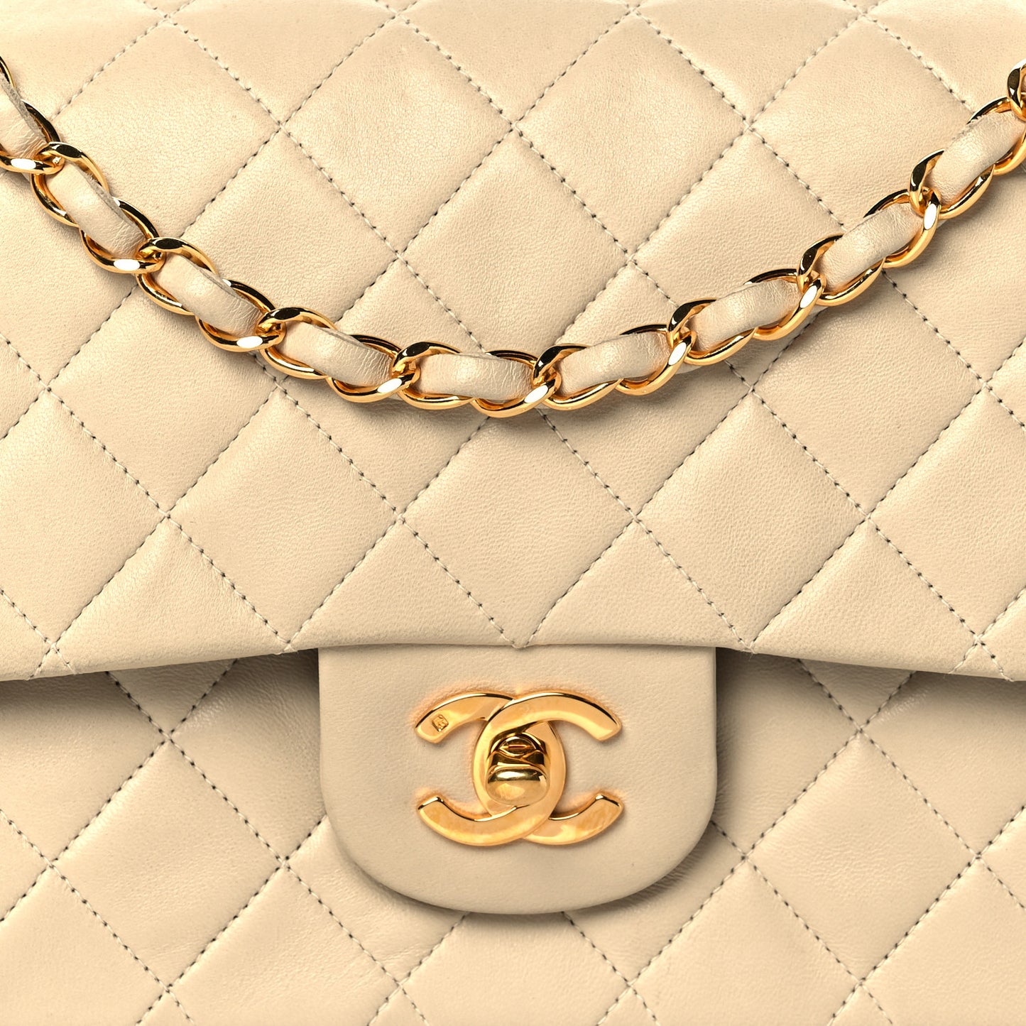 Lambskin Quilted Small Double Flap Beige