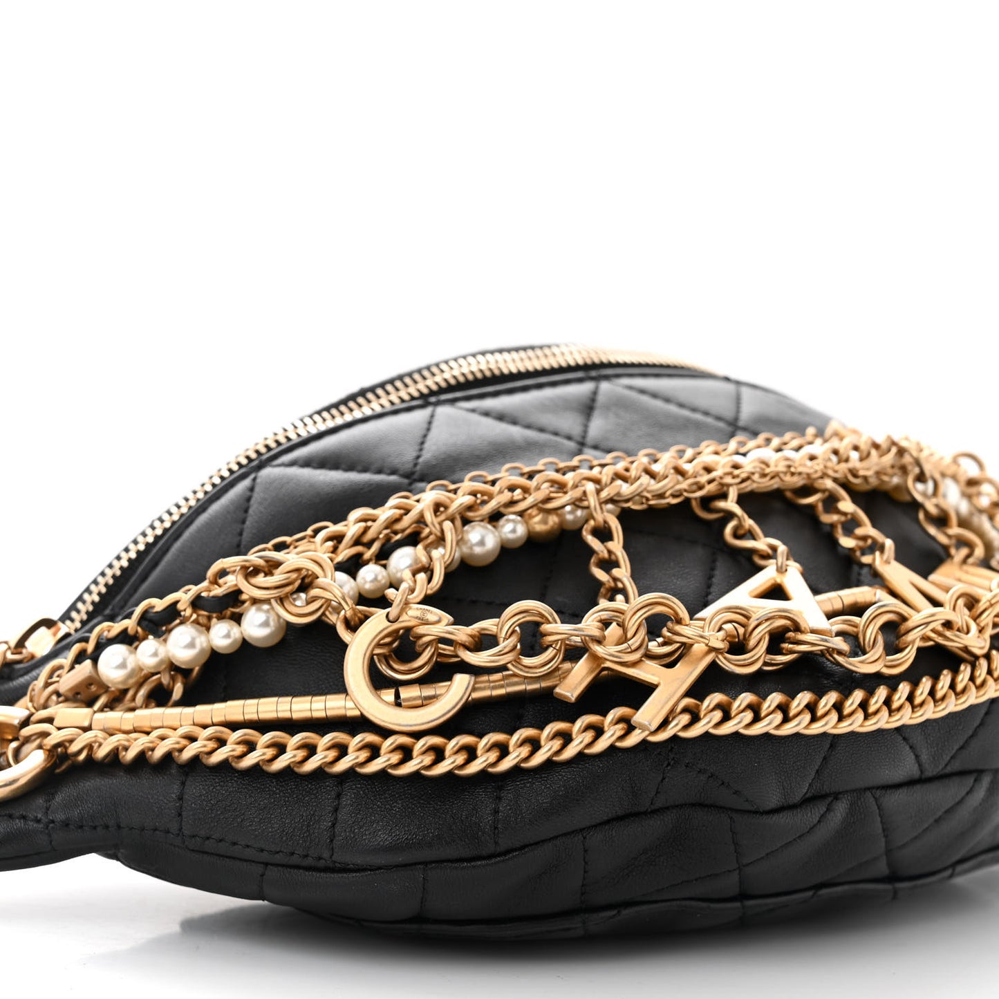 Lambskin Quilted All About Chains Waist Belt Bag Black