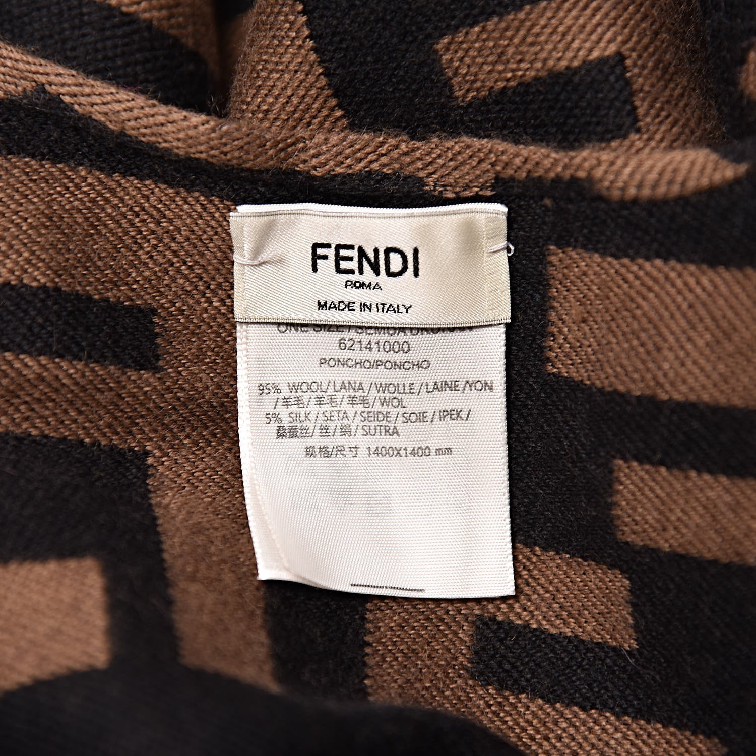 Fendi Wool Silk Macro FF Shawl Black Tobacco 3 of 3