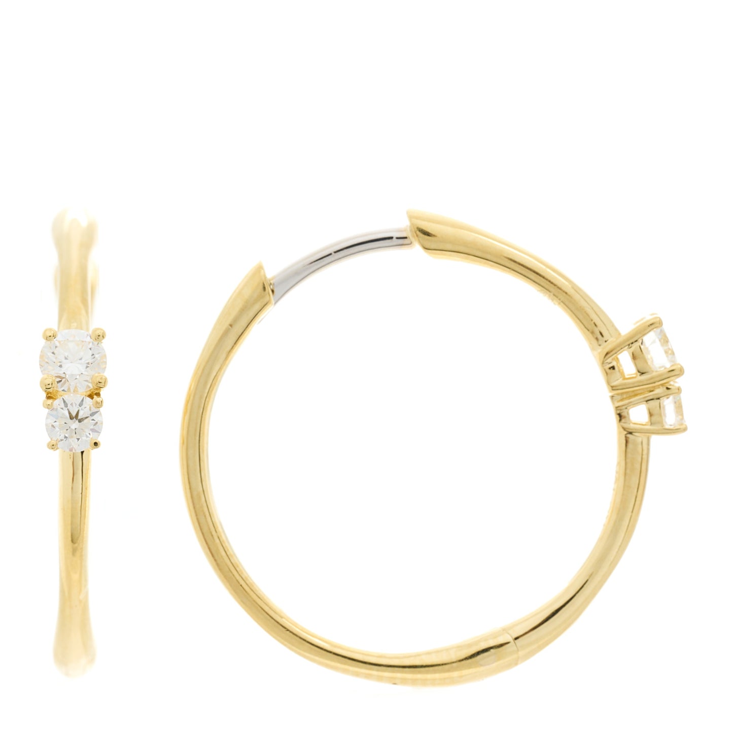 18K Yellow Gold Diamond Round Cut Hoop Earrings