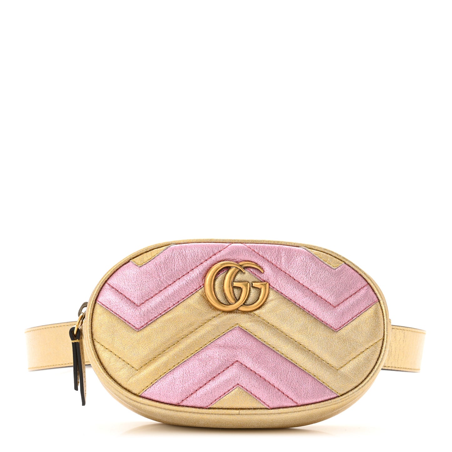 Metallic Nappa Matelasse Heart GG Marmont Belt Bag 85 34 Oro Vecchio Rosa