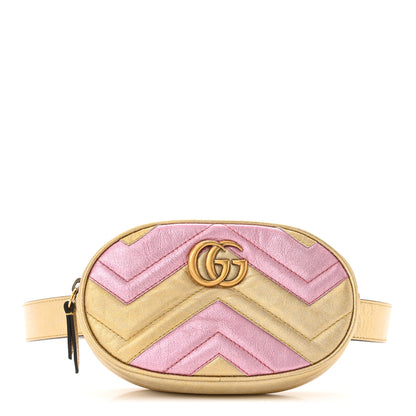 Gucci Metallic Nappa Matelasse Heart GG Marmont Belt Bag 85 34 Oro Vecchio Rosa 1 of 11