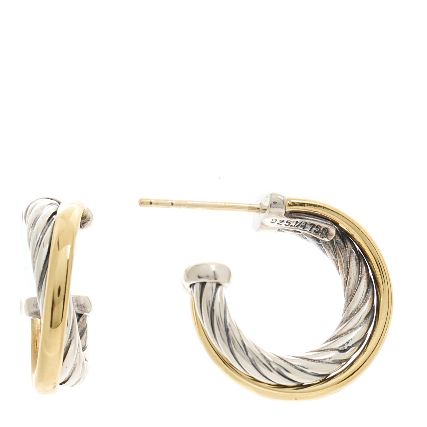 Sterling Silver 18K Yellow Gold 17mm Crossover Cable Hoop Earrings