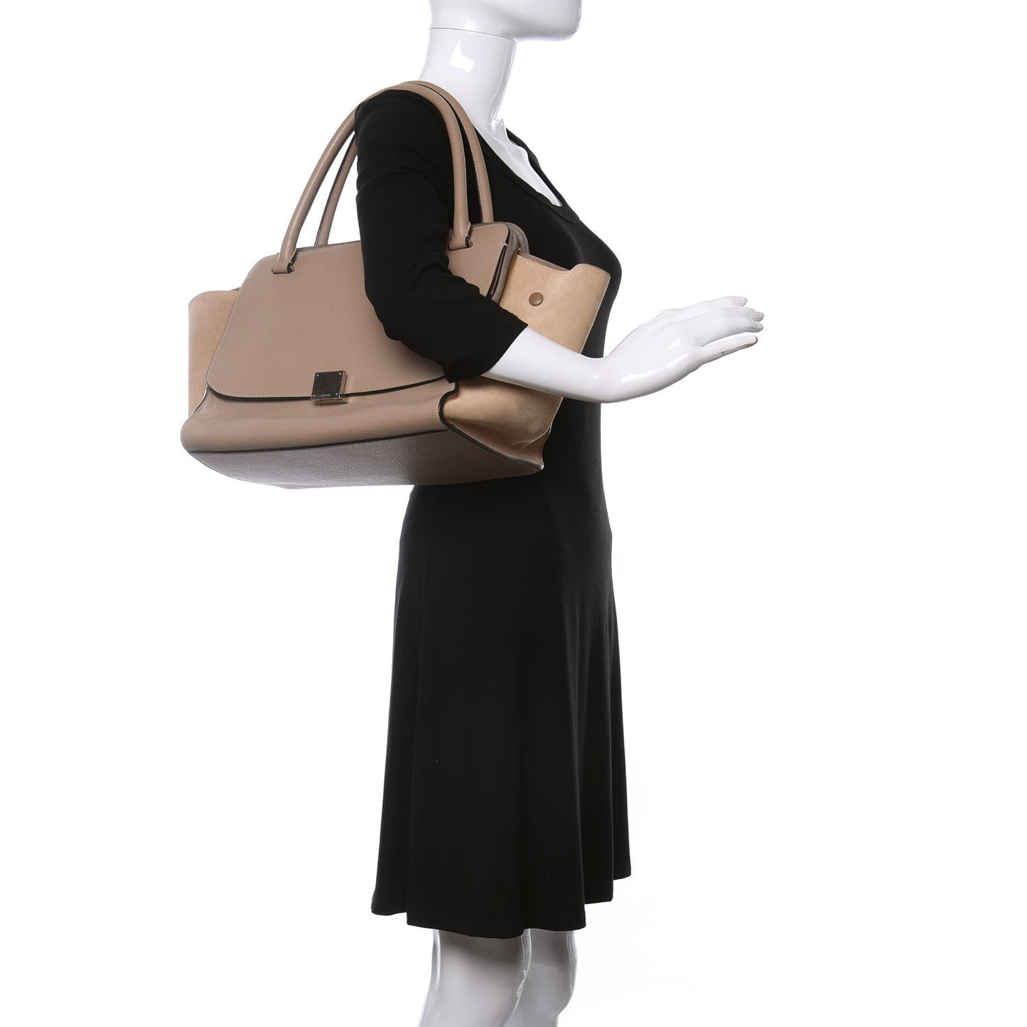 Drummed Calfskin Suede Double Zip Trapeze Sand