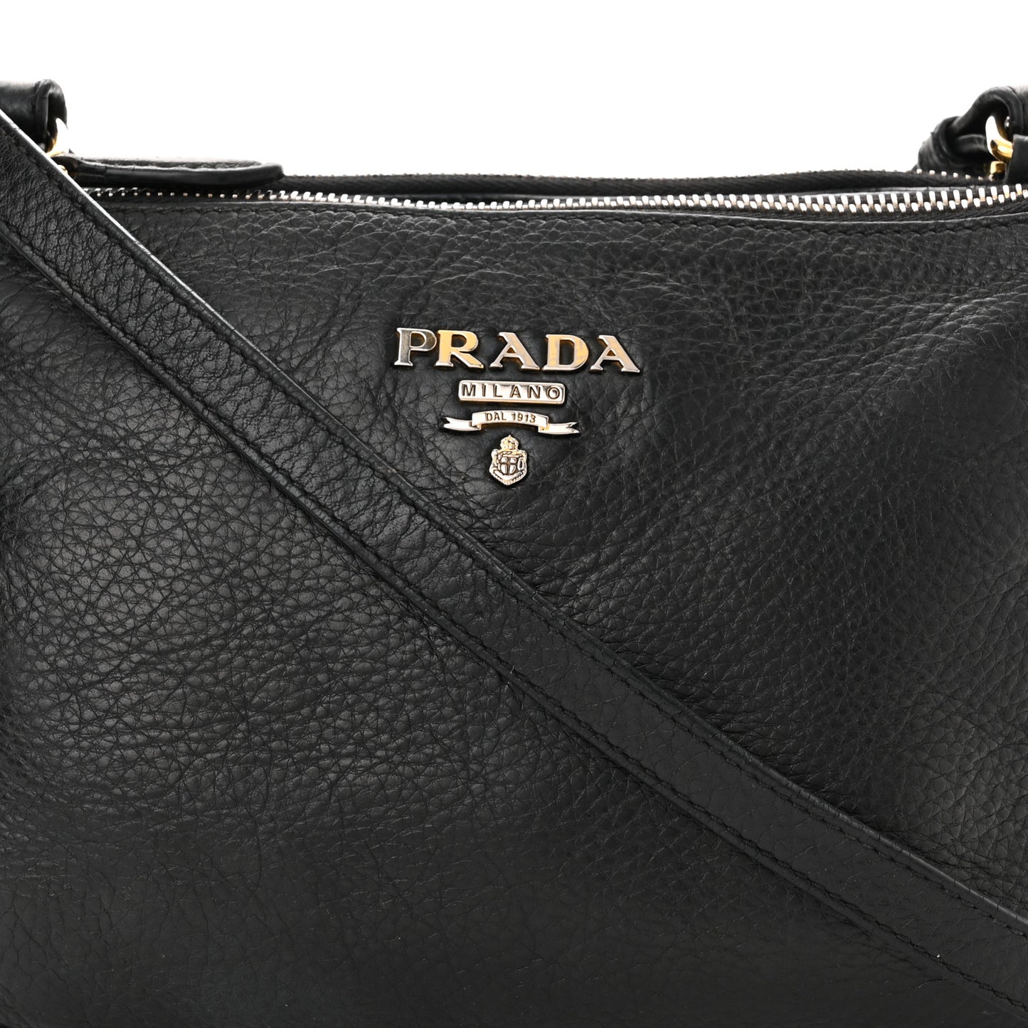 Vitello Phenix Double Zip Crossbody Bag Black