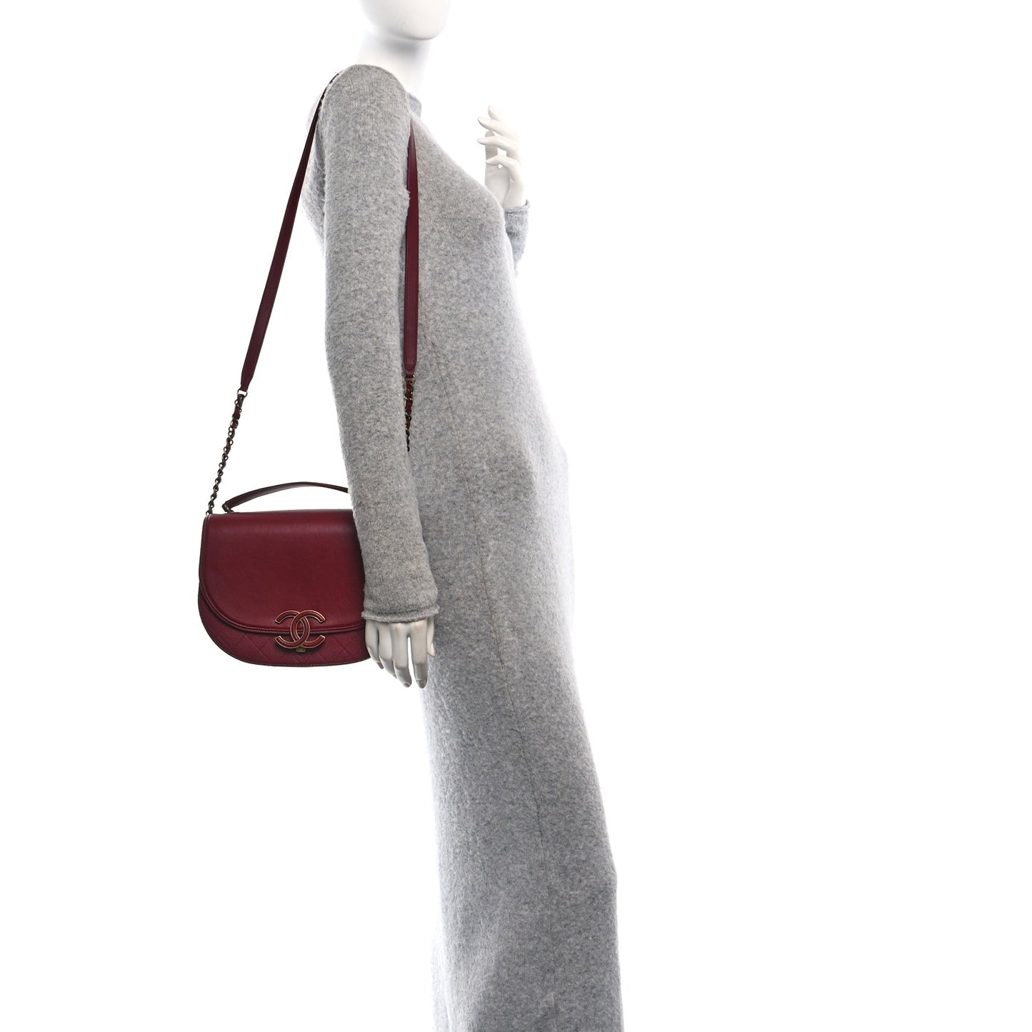 Shiny Calfskin Goatskin Quilted Medium Coco Curve Messenger Flap Burgundy