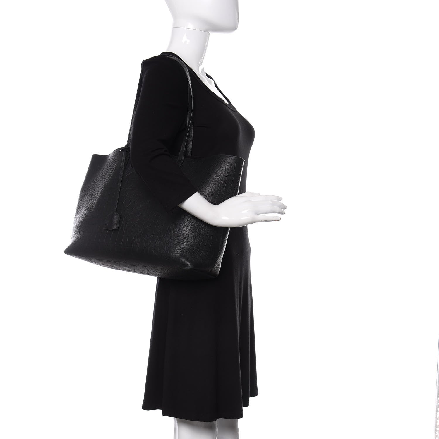 Saint Laurent Calfskin Crocodile Embossed Large Shopper Tote Black 2 of 9