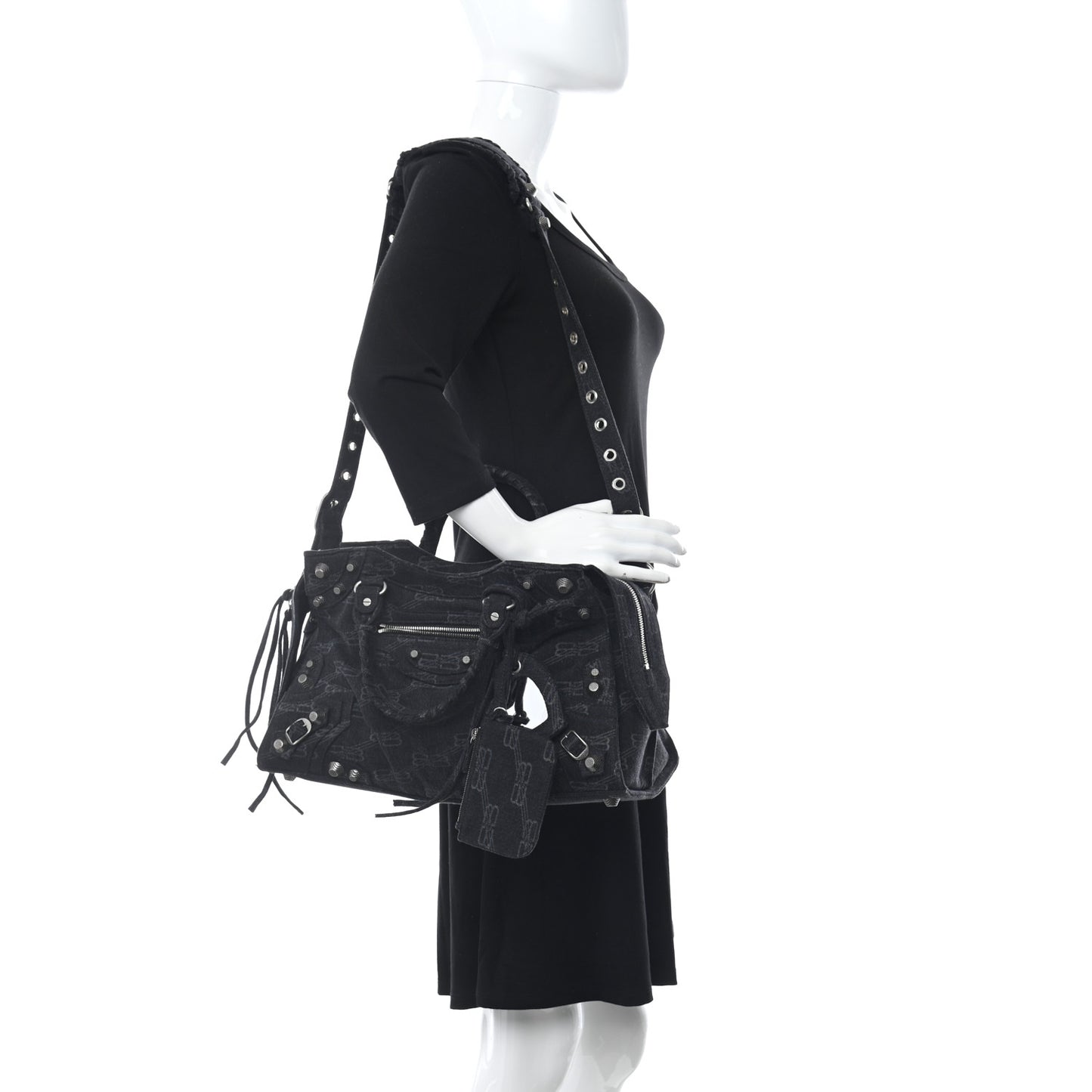 Washed Denim BB Monogram Neo Cagole City Handbag Black