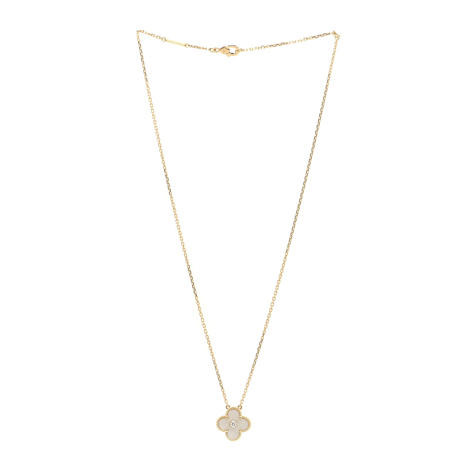 Van Cleef & Arpels 18K Yellow Gold Diamond Yellow Mother of Pearl Vintage Alhambra Pendant Necklace 3 of 6