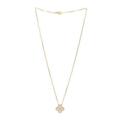 Van Cleef & Arpels 18K Yellow Gold Diamond Yellow Mother of Pearl Vintage Alhambra Pendant Necklace 3 of 6