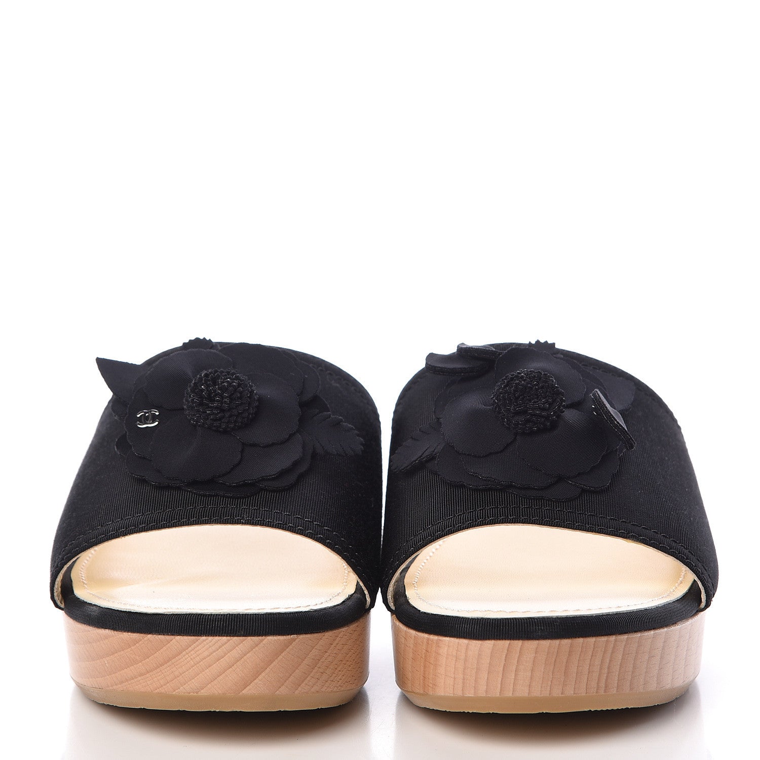 Chanel Grosgrain Camellia CC Sandal Mules 39 Black 2 of 11