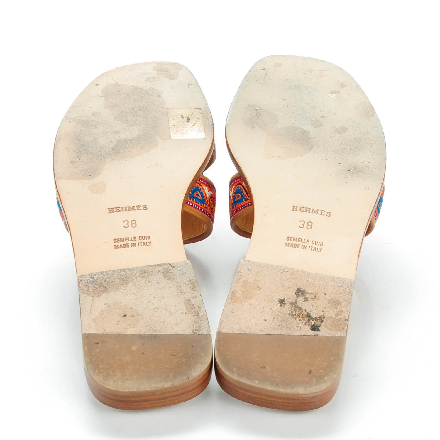 Hermes Calfskin Embroidered Oran Year of India Sandals 38 5 of 8
