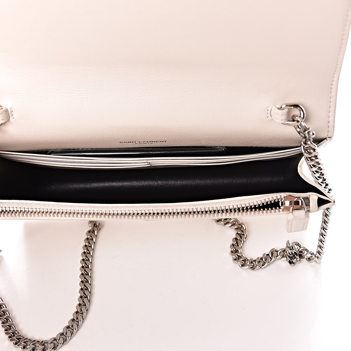 Calfskin Bead Embellished Kate Monogram Tassel Chain Wallet White