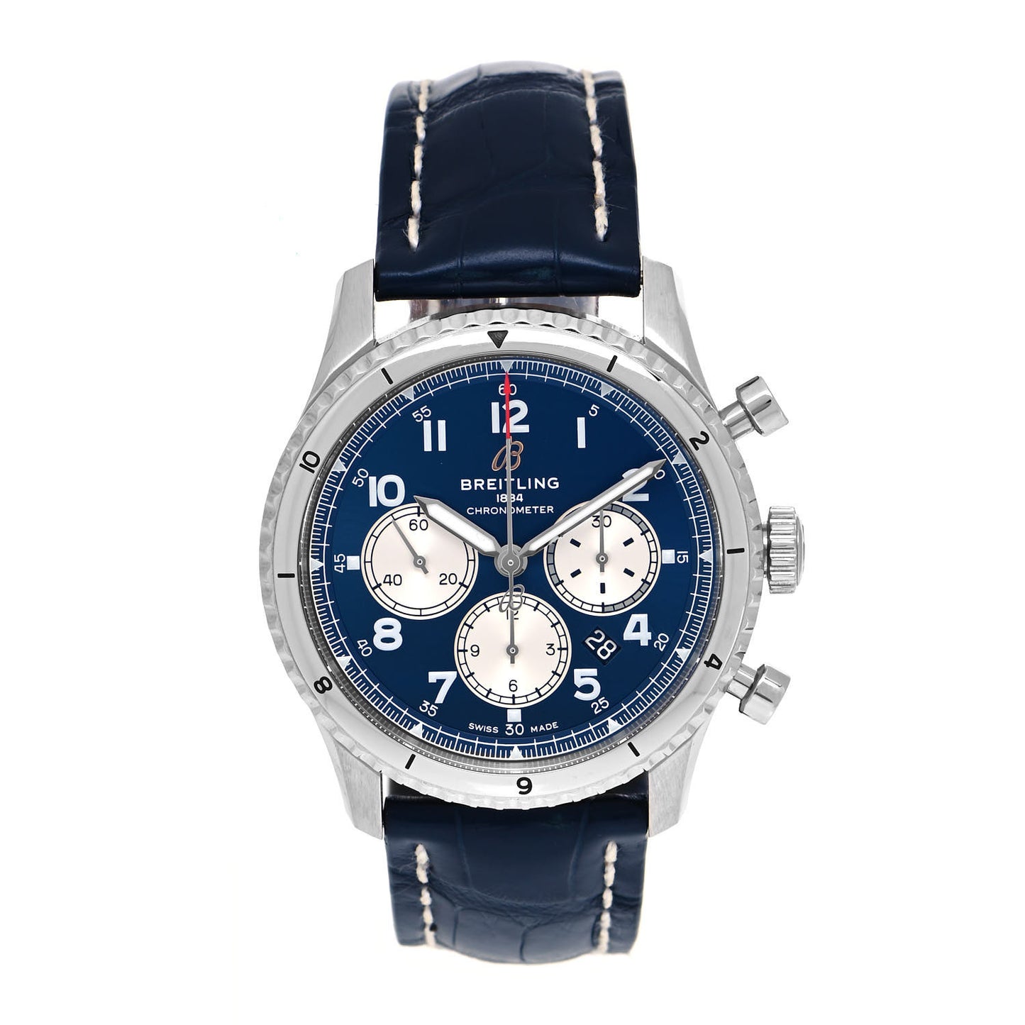 Stainless Steel Alligator 43mm Aviator 8 B01 Chronograph Automatic Watch Blue AB0119