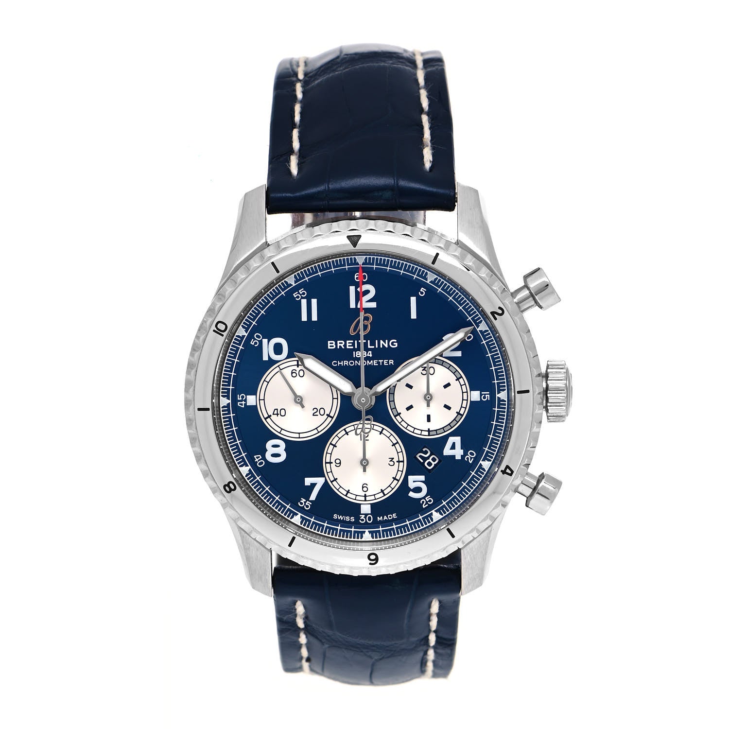 Breitling Stainless Steel Alligator 43mm Aviator 8 B01 Chronograph Automatic Watch Blue AB0119 1 of 5