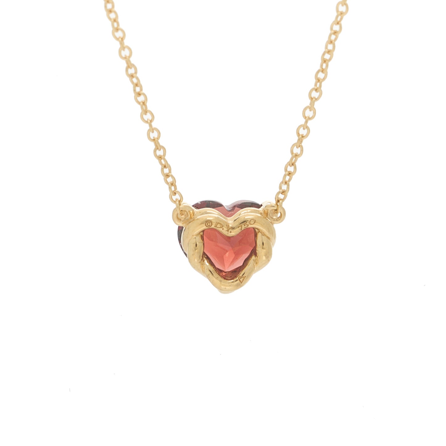 18K Yellow Gold Garnet Heart Pendant Necklace