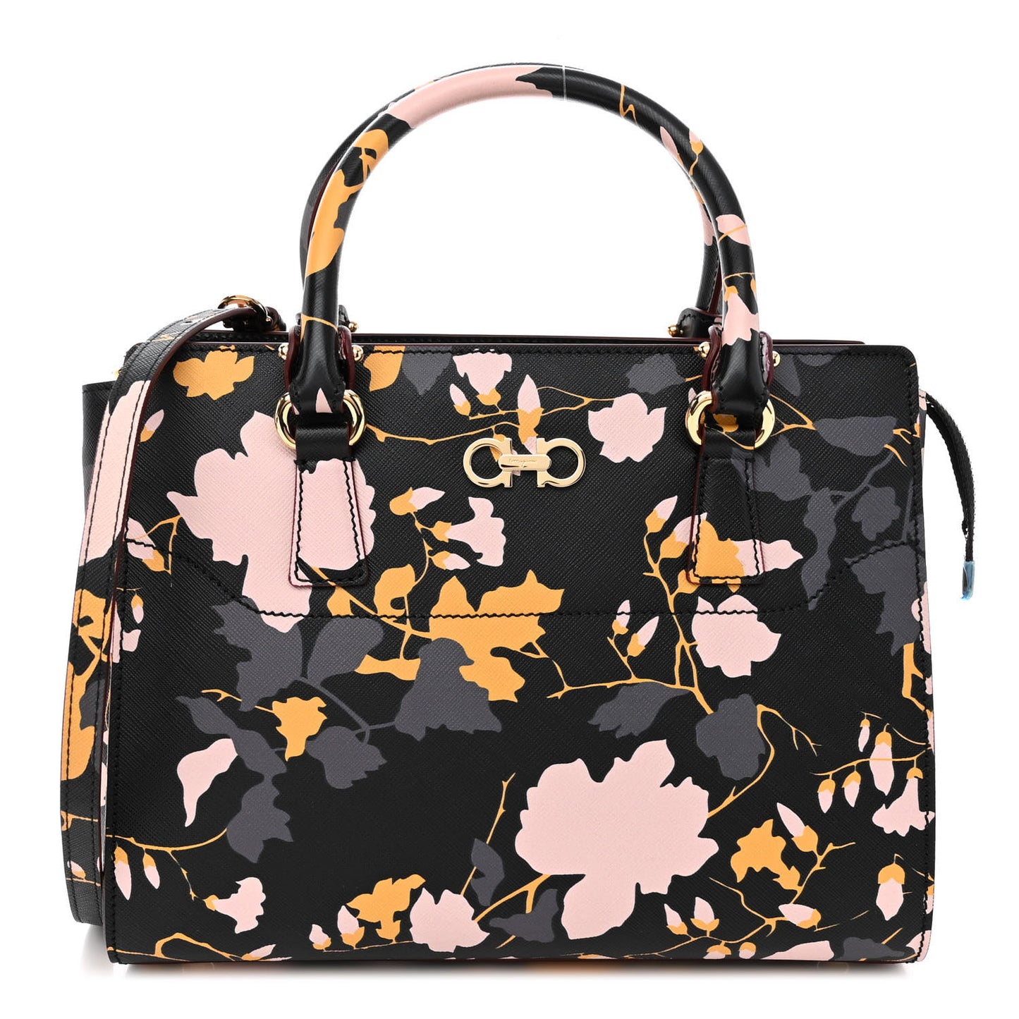 Hammered Calfskin Floral Printed Beky Tote Black Multicolor