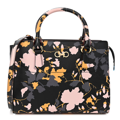 Salvatore Ferragamo Hammered Calfskin Floral Printed Beky Tote Black Multicolor 1 of 10