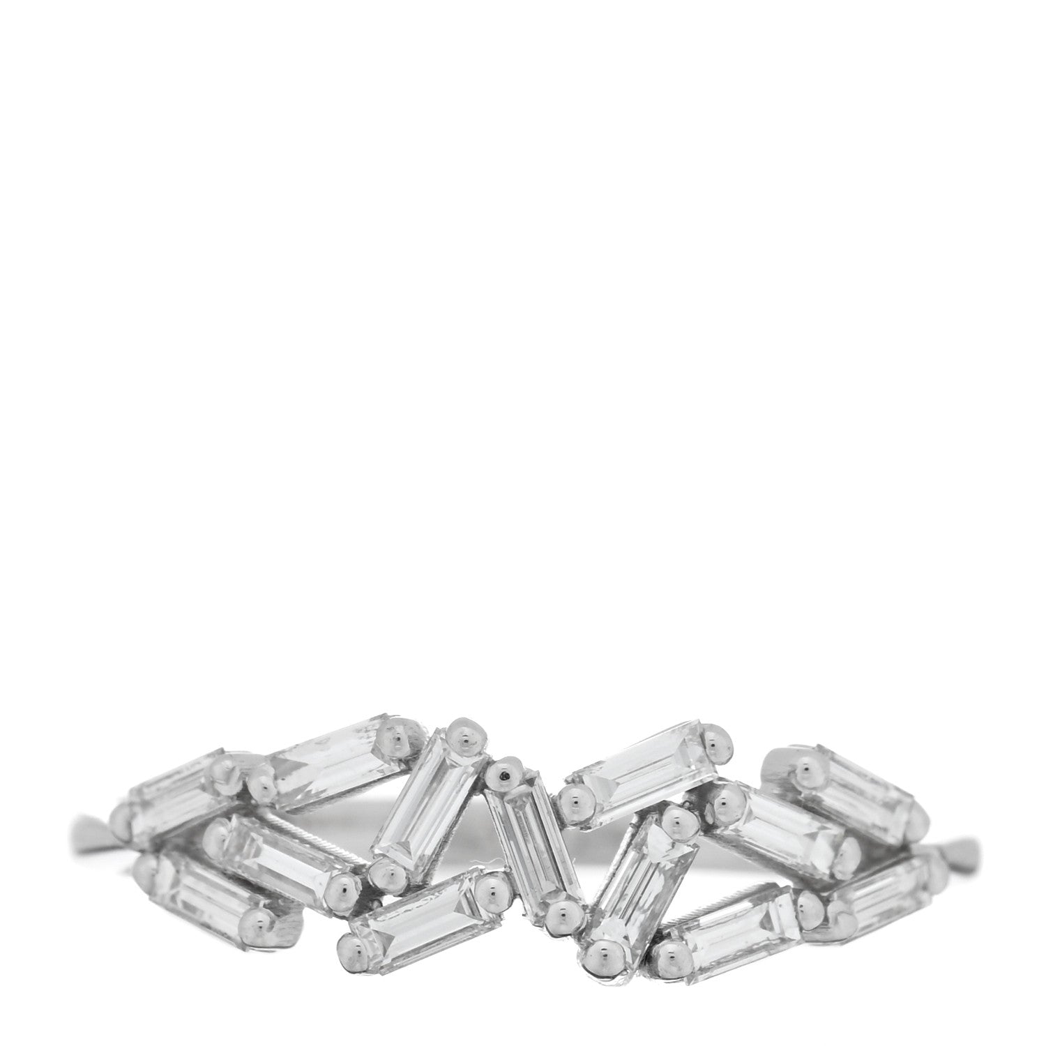 Suzanne Kalan 18K White Gold Diamond Baguette Fireworks Ring 54 7 1 of 4